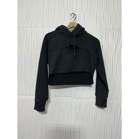 GymShark Raw Edge Cutout Cropped Hoodie - Black - M - Picture 2 of 9